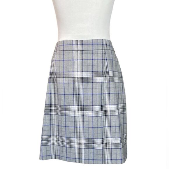 Halogen Plaid Pencil Skirt Side Buckles Grey Blue Black - Picture 1 of 10